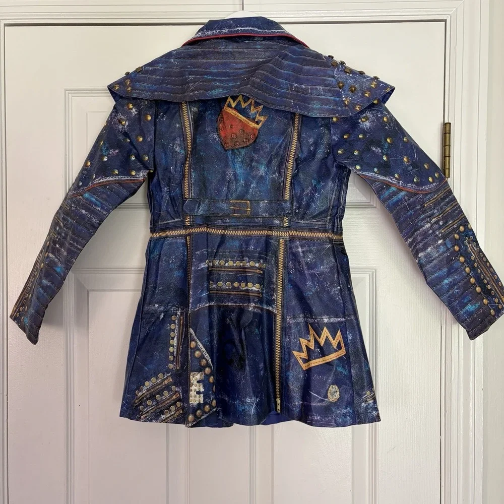 Disney Descendants 7/8 Evie Halloween costume Faux Leather Trench Coat Jacket